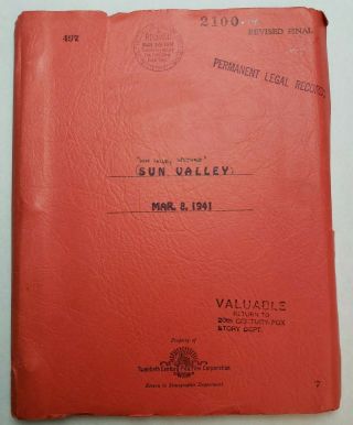 Sun Valley Serenade / Robert Ellis 1941 Screenplay,  Sonja Henie & John Payne