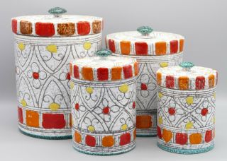 Mid Century Modern Italy Bitossi Raymor Style Pottery 4 - Piece Canister Set