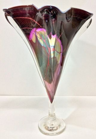 Stunning Vintage Hal David Berger Flared Curtain Studio Glass Vase,  1998