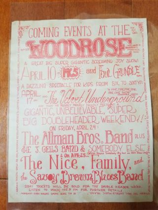 The Velvet Underground 4/17/1970 Handbill Woodrose (mc 5,  The Allman Brothers)