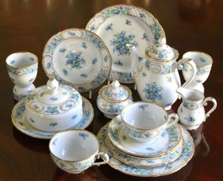 Schumann Bavaria " Blue Forget Me Not " 17 Pc Breakfast For Two Set -