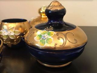 Punch Bowl Cobalt W 8 Glasses 6 Coffee Cups Blue 24k Glass Murano With Certif. 10