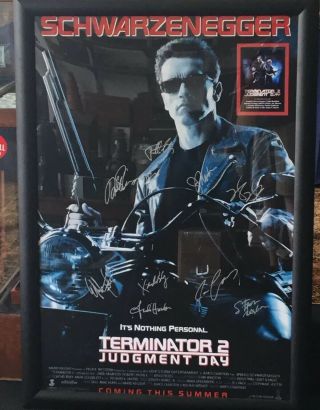 Large 40” X 27” Terminator 2 Collectible Cast Signed Framed Movie Poster W/
