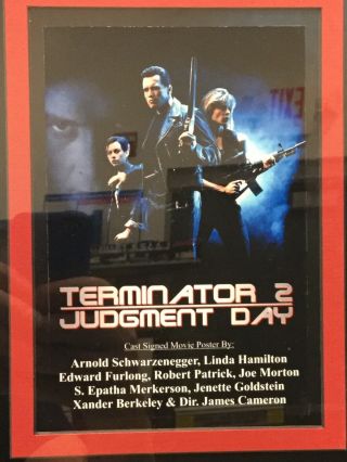 Large 40” x 27” Terminator 2 Collectible Cast Signed Framed Movie Poster W/ 2