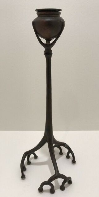 Louis Comfort Tiffany Studios Bronze Antique Candlestick Organic Form
