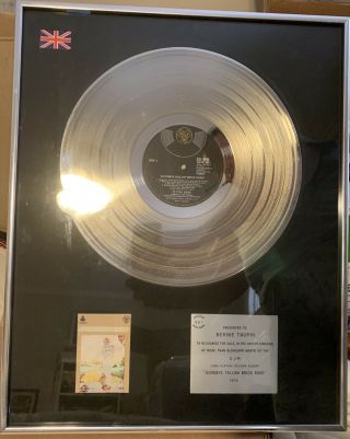 Goodbye Yellow Brick Road Platinum Record Award To Bernie Taupin