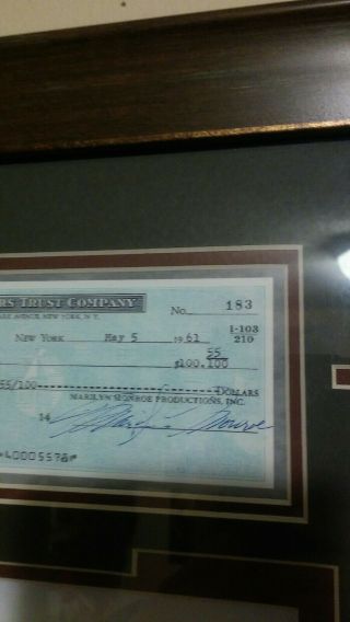 Marilyn Monroe Hand Signed Check 1961 in Blue Pen 3