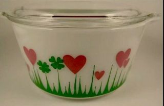 Vintage Rare Pyrex Lucky In Love Casserole Dish Lid 1qt