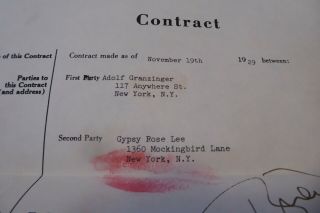 Authentic Contract Prop Broadway Revival Of Gypsy Signed By Tyne Daly