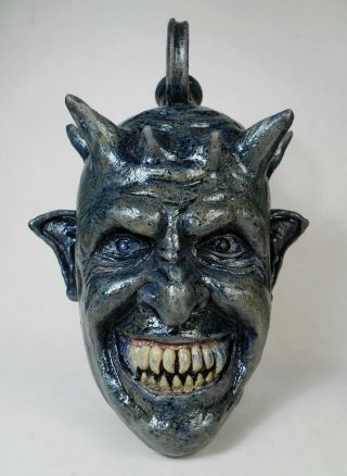 Folk Art Pottery Blue Devil Face Jug By Vonderhey