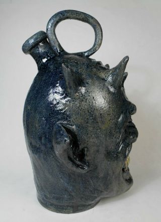 Folk Art Pottery Blue Devil Face Jug by Vonderhey 3