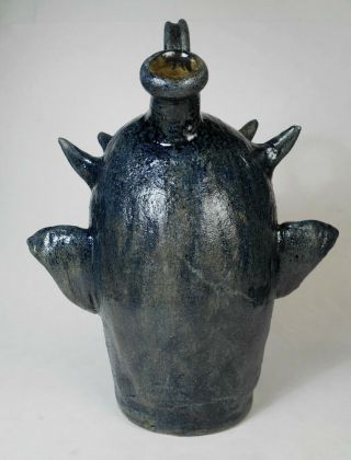 Folk Art Pottery Blue Devil Face Jug by Vonderhey 4