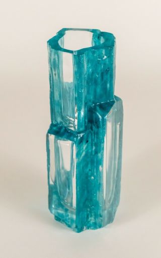 Midcentury Petite Daum Crystal Vase Argos Cubism Cesar Baldaccini Brutalist Blue