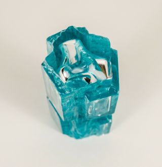 MidCentury Petite Daum Crystal Vase Argos Cubism Cesar Baldaccini Brutalist Blue 3