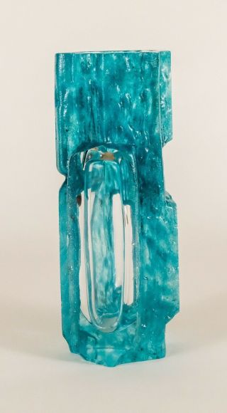 MidCentury Petite Daum Crystal Vase Argos Cubism Cesar Baldaccini Brutalist Blue 5
