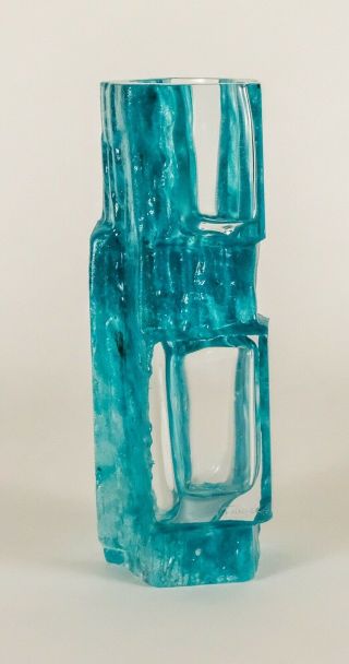 MidCentury Petite Daum Crystal Vase Argos Cubism Cesar Baldaccini Brutalist Blue 6
