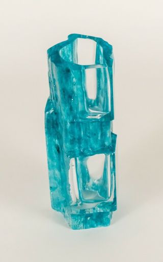 MidCentury Petite Daum Crystal Vase Argos Cubism Cesar Baldaccini Brutalist Blue 7