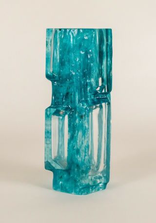 MidCentury Petite Daum Crystal Vase Argos Cubism Cesar Baldaccini Brutalist Blue 8