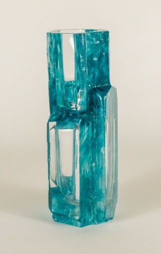 MidCentury Petite Daum Crystal Vase Argos Cubism Cesar Baldaccini Brutalist Blue 9