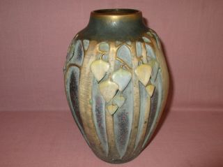 Antique Teplitz Turn Amphora Pottery Paul Dachsel Arrowhead Tree Vase Rare 9.  25 