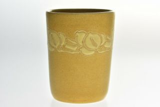 Overbeck Pottery 1911 - 55 Arts And Crafts Yellow Brown Carved Tumbler Pencil Vase