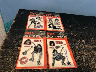 Vintage 1978 Aucoin Kiss Band Rockstics Puffy Stickers Complete Set Of 4