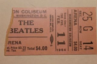 The Beatles 1964 First American Performance Washington Ticket Stub (usa)