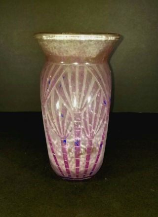 Signed Le Verre Francais 10 inches Purple,  Blue,  White Cameo Vase at 2