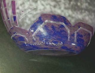 Signed Le Verre Francais 10 inches Purple,  Blue,  White Cameo Vase at 6