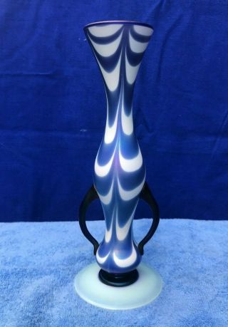 Stunning Rare Imperial Glass Hand Orange Luster Tall Iridescent Cobalt Vase
