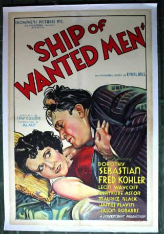 Ship Of Wanted Men (showmen Pictures,  1933) 1 Sheet Movie Poster Lb