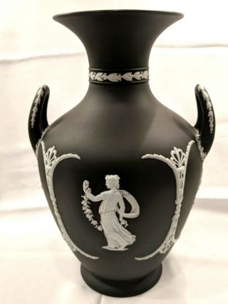 Large Wedgwood " Black " Dip Jasperware 10 - 1/2 " Portland Shape Vase