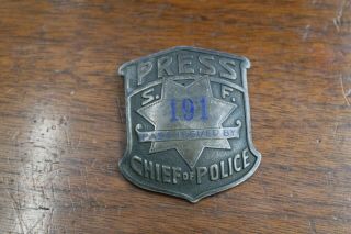 Press Badge For San Francisco Issued By The Chief Or Police 191 Irvin Jachens