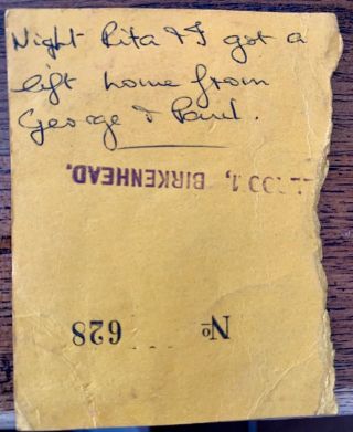 THE BEATLES RARE TICKET,  BELIEVED TO HAVE A MESSAGE FROM GEORGE HARRISON 1963 2