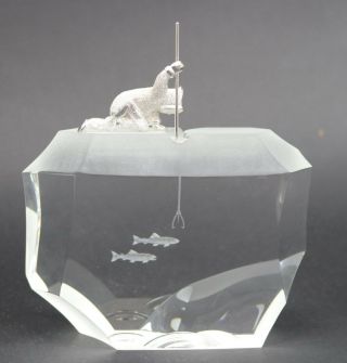 Steuben Arctic Fisherman Crystal & Sterling Silver Sculpture James Houston Rare 5