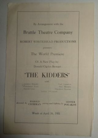 The Kidders - Program - World Premiere,  1951 Brattle Theatre Company,  Ma