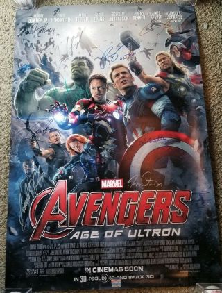 Avengers Cast Signed Movie Poster Chris Evans Hemsworth Robert Downey Jr.  Disney