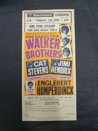 Rare Walker Brothers,  Jimi Hendrix,  Cat Stevens Hand Bill Flyer