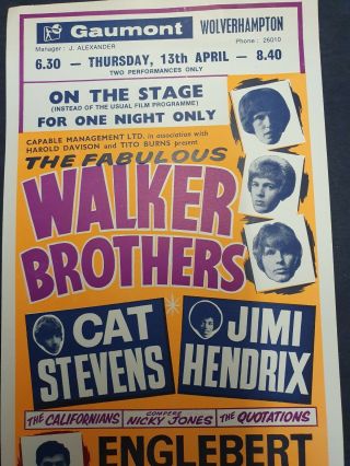 Rare Walker Brothers,  Jimi Hendrix,  Cat Stevens Hand Bill Flyer 2