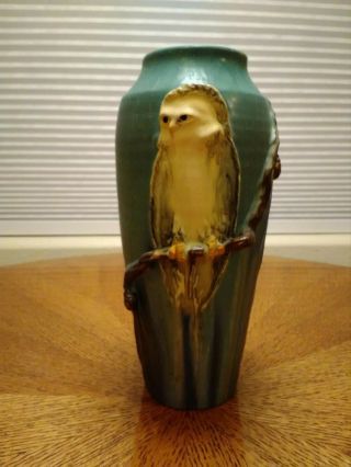 Ephraim Faience Pottery Owl On A Branch Vase Ltd.  Edition No.  48/50