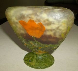 Unusual Vtg Daum Nancy Footed Art Glass Vase Bowl - Have to See - 2