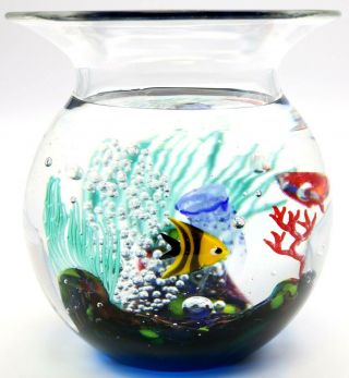 Marvelous Elio Raffaeli Fish Bowl Murano Aquarium Art Glass Sculpture Signed