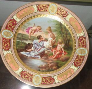 Antique Royal Vienna Plate Signed Wagner Angels Or Putti And Bathing Beauty