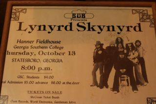 One Of A Kind Lynyrd Skynyrd Poster Signed At Last Concert One Week Before Death