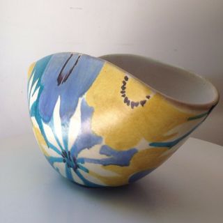 Rare Large Vintage Mid Century Italian Raymor Floral Ceramic Pottery Bowl Vase