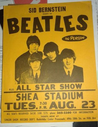 The Beatles Concert Flyer Aug 23 1966 Shea Stadium Rare 1966 Print Aor