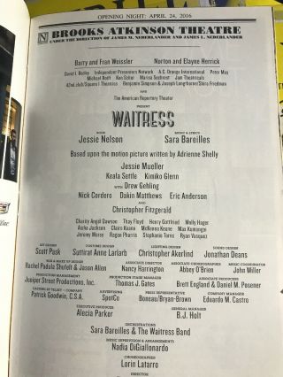 Waitress Musical OPENING NIGHT Playbill SIGNED BY Sara Bareilles PROOF 4