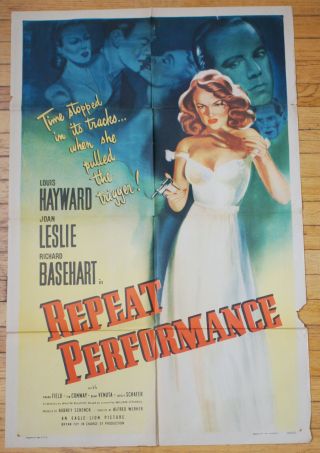Vintage 1947 Repeat Performance 1 Sheet Movie Poster Crime Film - Noir 2