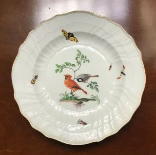3 Antique 18 C.  Meissen Hand Painted Ornithological Plates - Birds And Insects 5