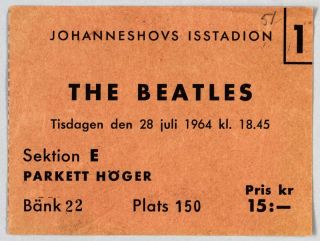 The Beatles Mega Rare Vintage Stockholm,  Sweden 1964 Concert Ticket 2